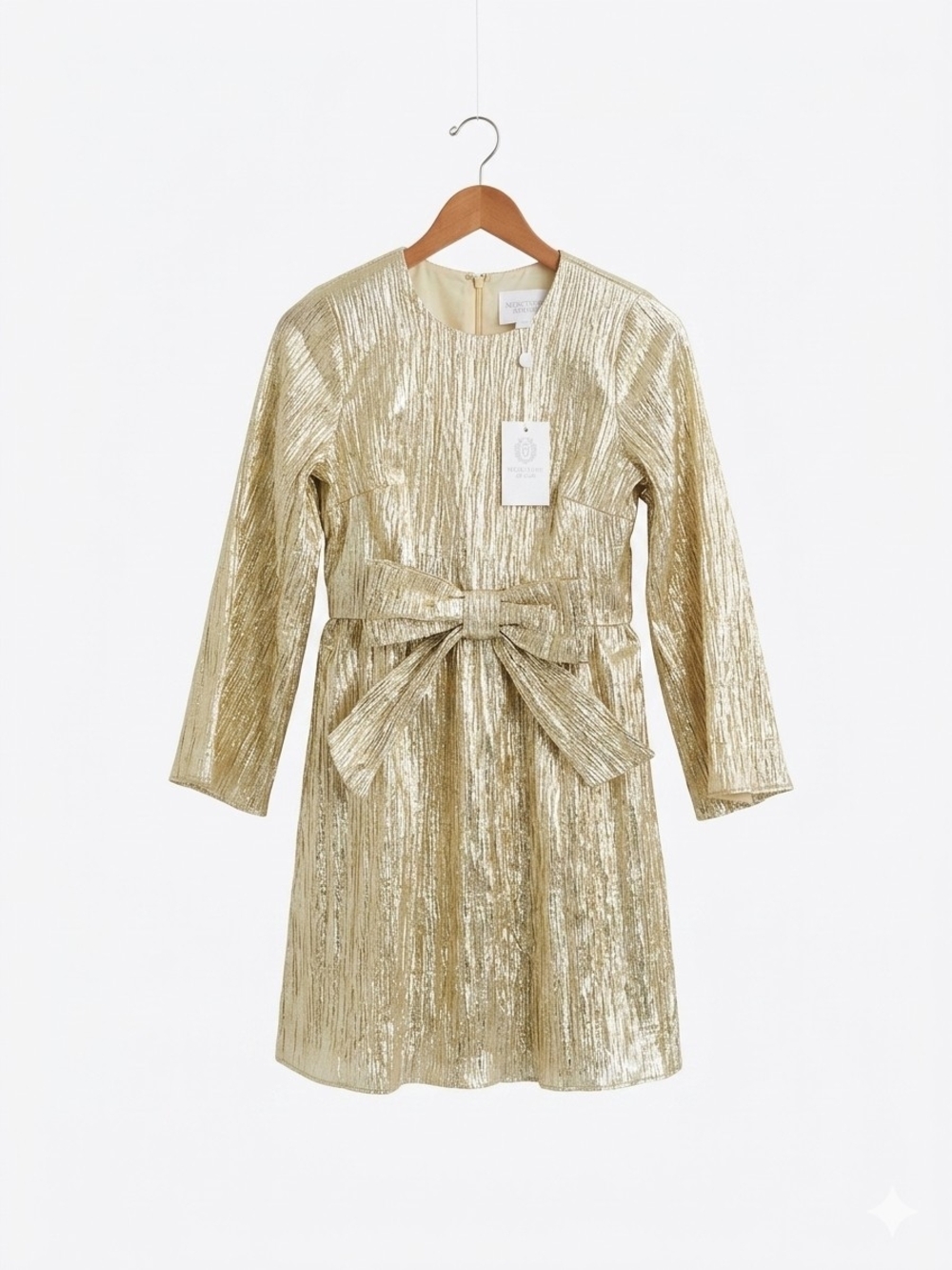 Hyacinth House Tuckernuck Gold Plisse Carol Bow Metallic Mini Dress Size XS